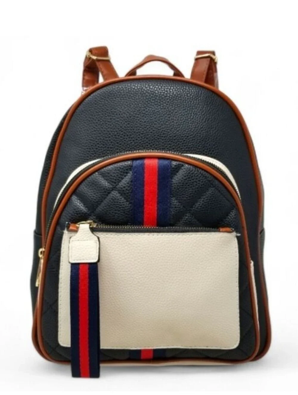 Large Color Block Black Backpack Purse